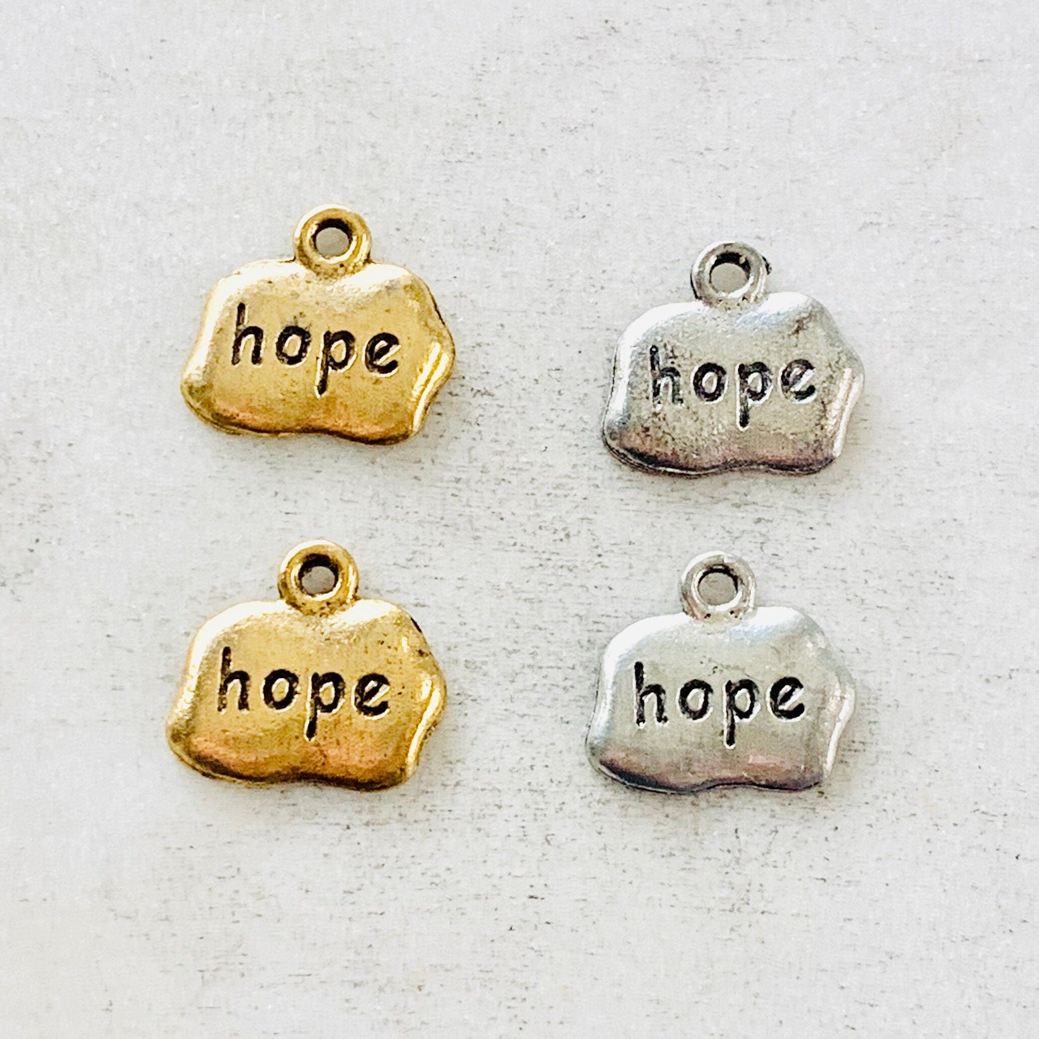 Pewter Wide Oval with Hope Charm Pendant Inspirational Charm (2pc)