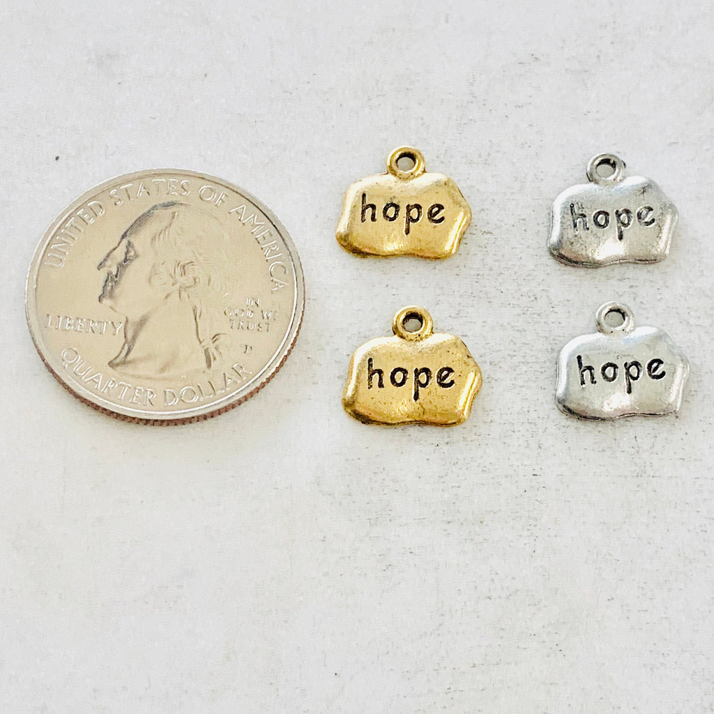 Pewter Wide Oval with Hope Charm Pendant Inspirational Charm (2pc)