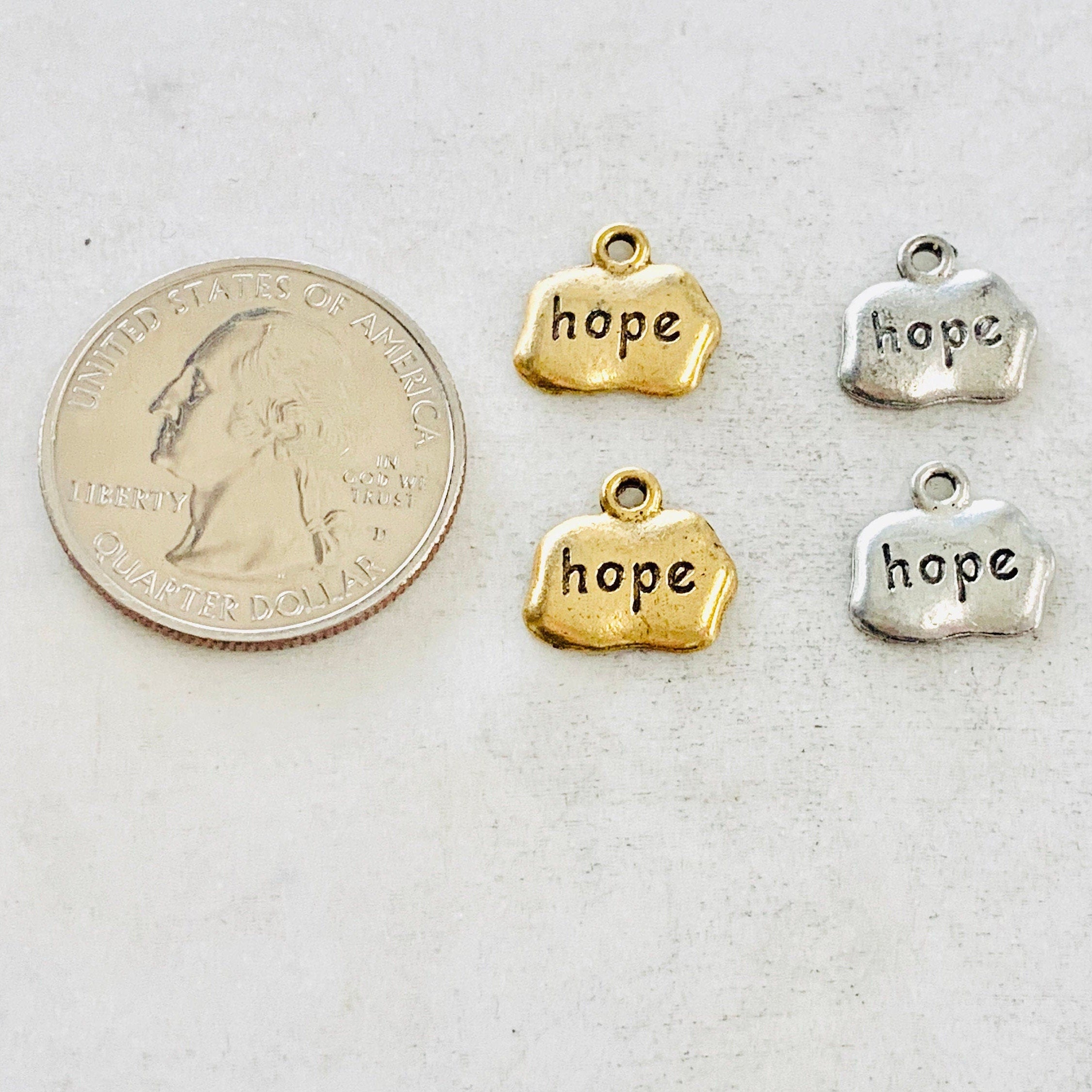 Pewter Wide Oval with Hope Charm Pendant Inspirational Charm (2pc)