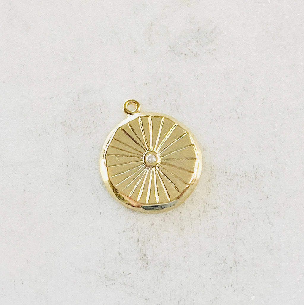 Gold Plated CZ StarBurst Medallion Coin Vintage Style Charm Cubic
