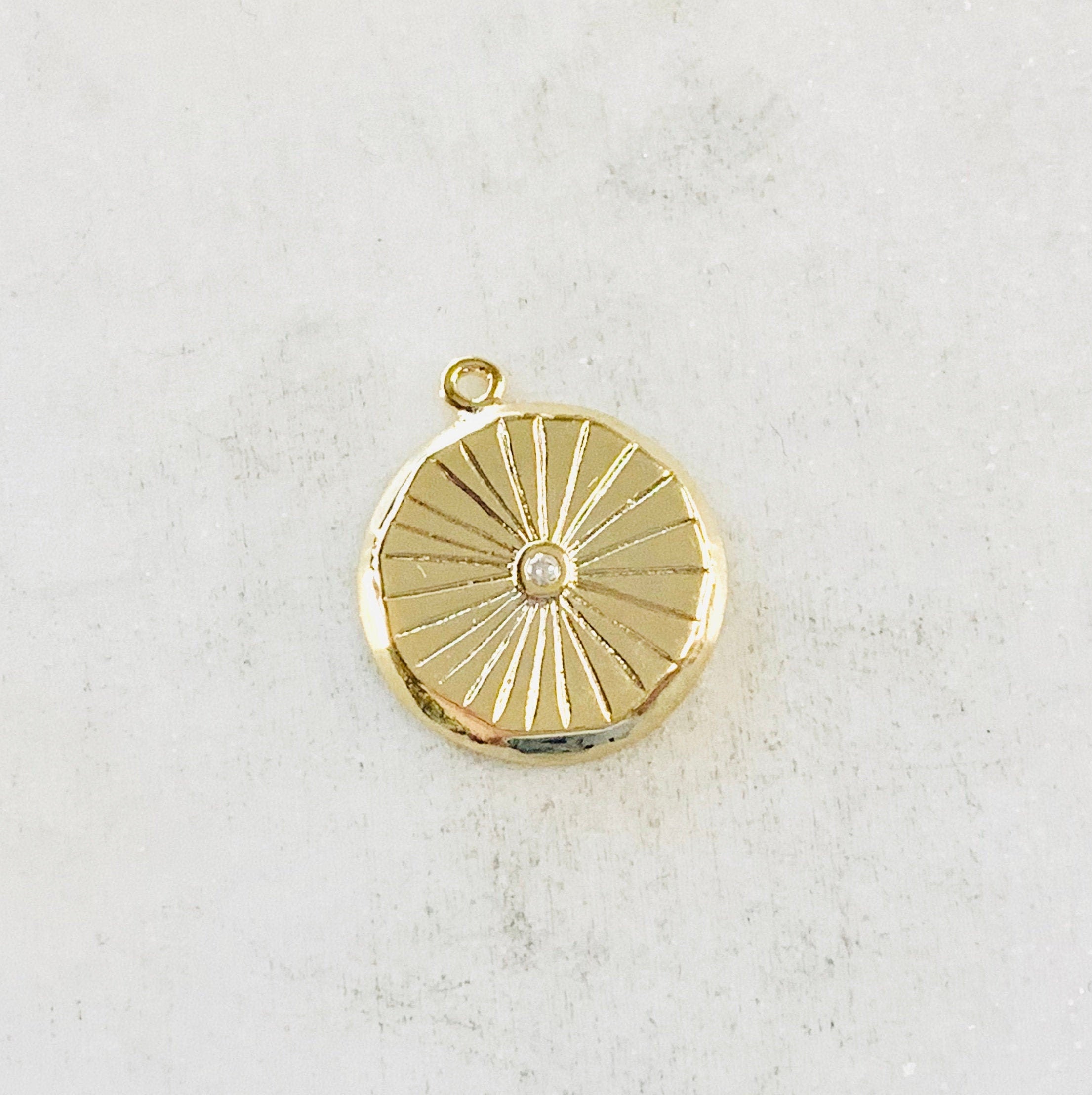Gold Plated CZ StarBurst Medallion Coin Vintage Style Charm Cubic