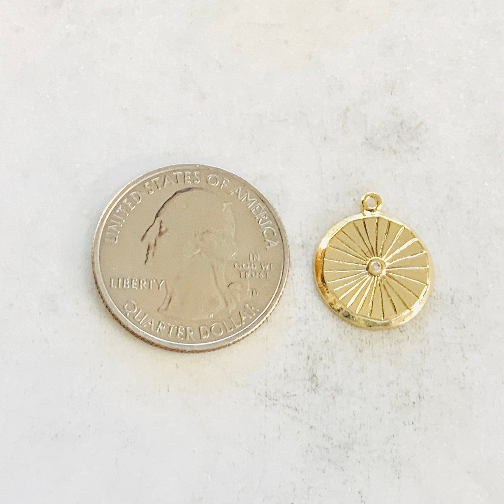 Gold Plated CZ StarBurst Medallion Coin Vintage Style Charm Cubic