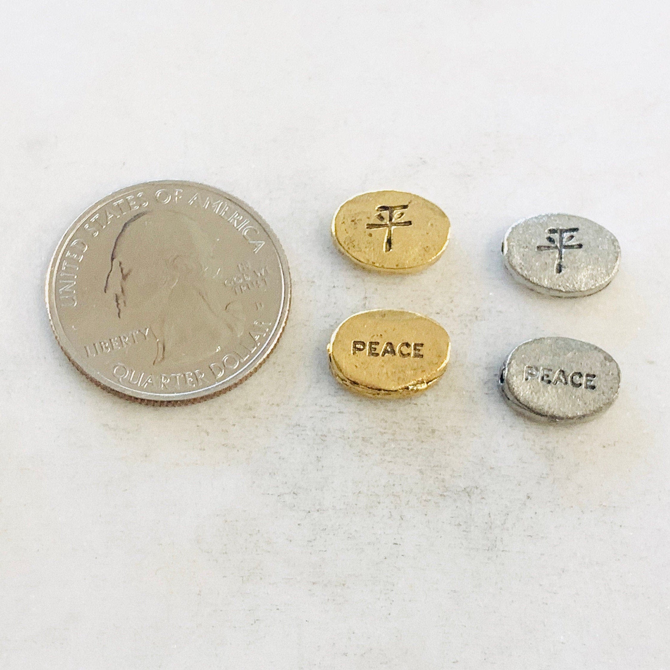 Pewter Chinese Peace Bead Symbol Oval Bead Inspirational Charm (2pc)