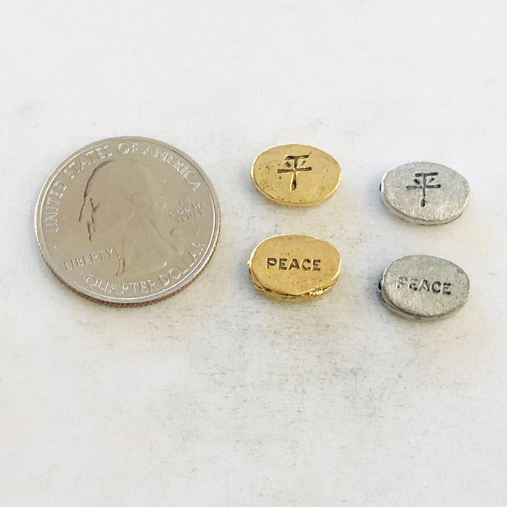 Pewter Chinese Peace Bead Symbol Oval Bead Inspirational Charm (2pc) – Antique Gold