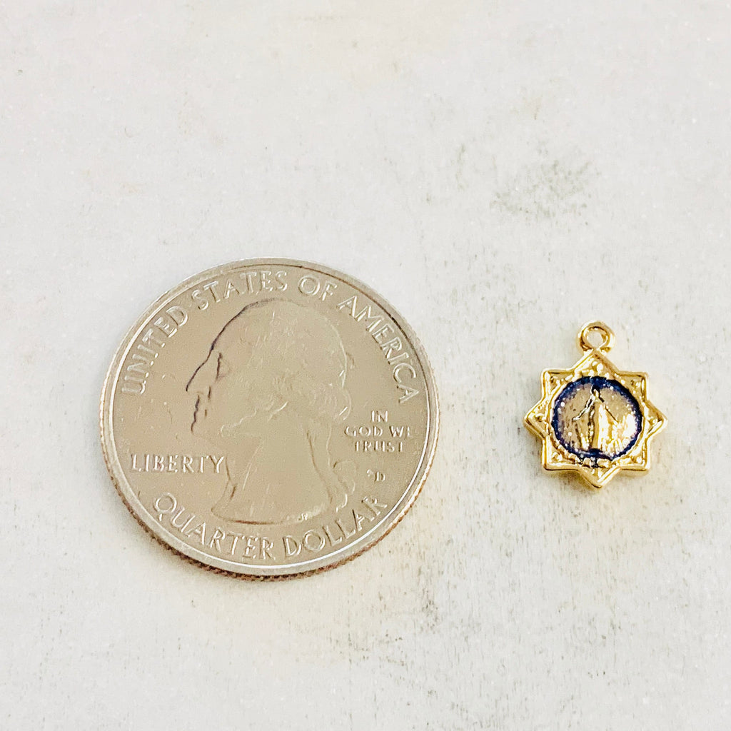 Gold Plated Small Epoxy Mother Mary Star Medallion Charm