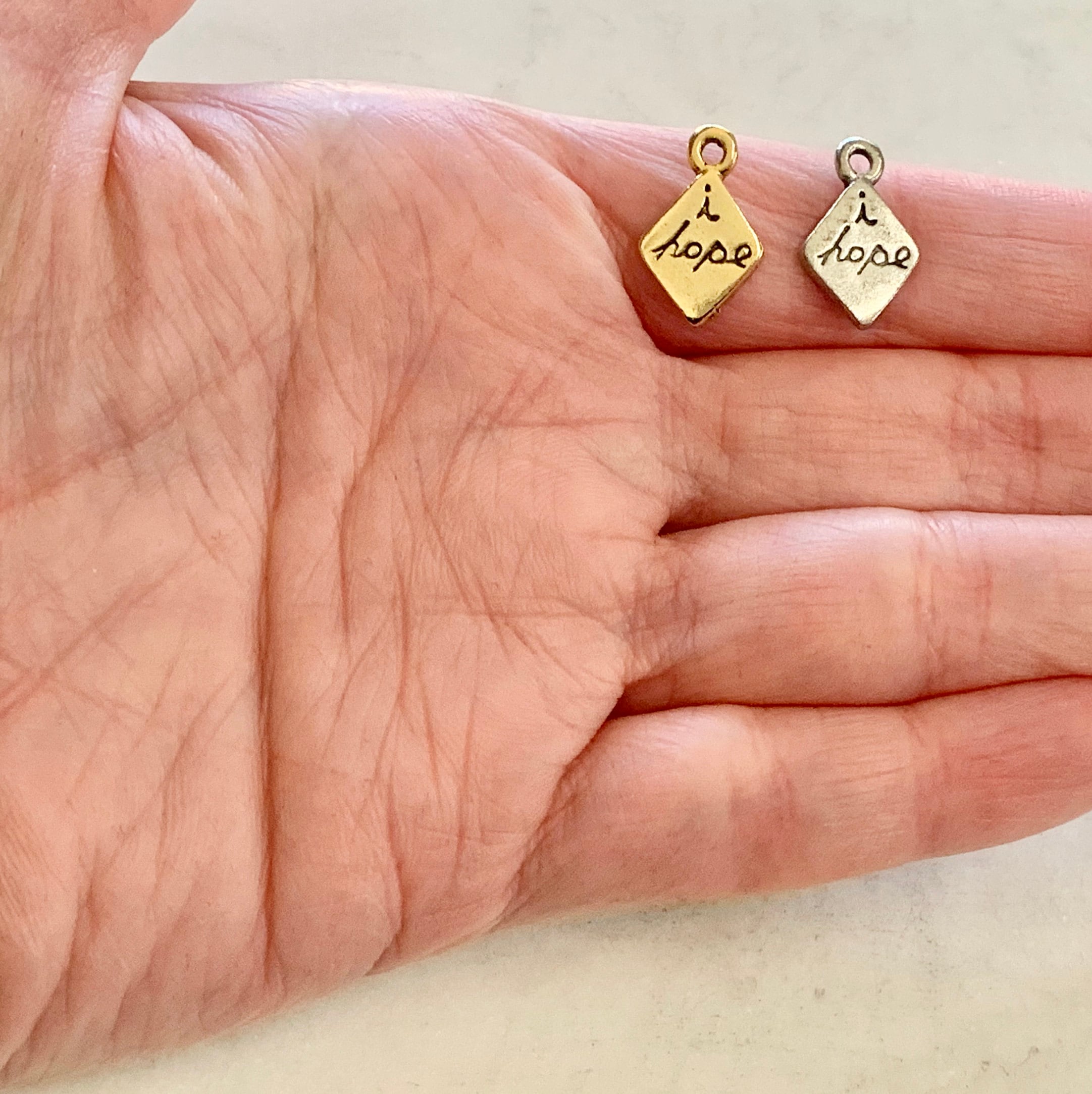 Pewter Diamond Shape with I Hope Charm Pendant Inspirational (2pc)