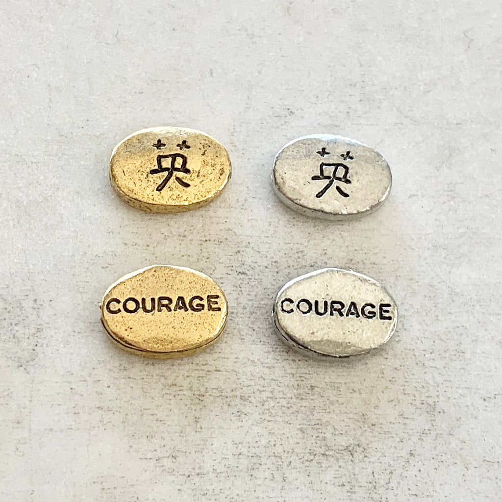 Pewter Chinese Courage Bead Symbol Oval Bead Inspirational (2pc) – Antique Gold