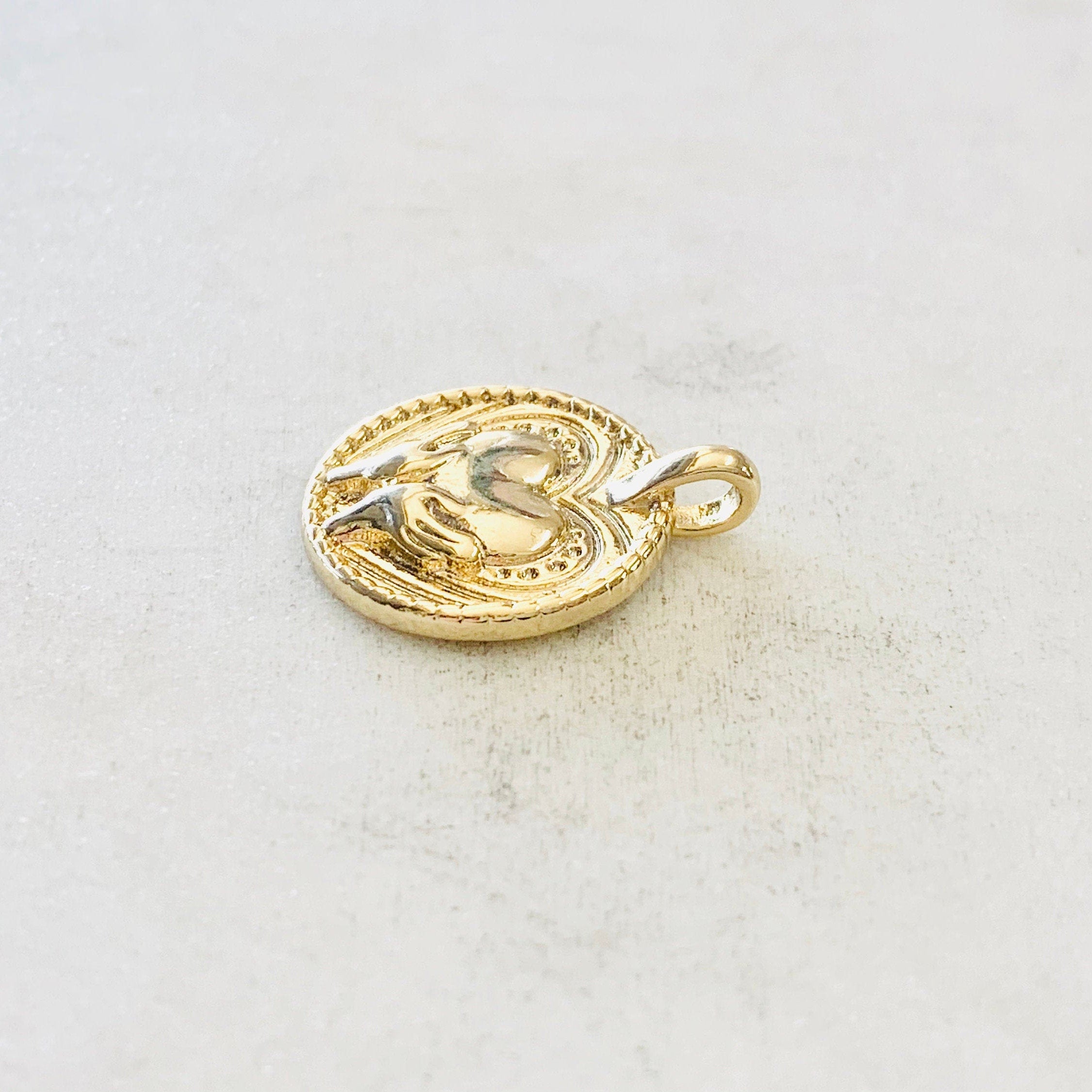 Gold Plated Vintage Inspired Hand Holding Heart Coin Charm Love