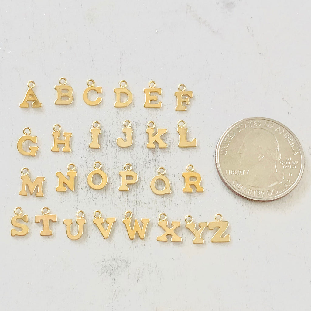 14K Gold Filled Initial Block Letter Charm Drop Small Tiny Personalized