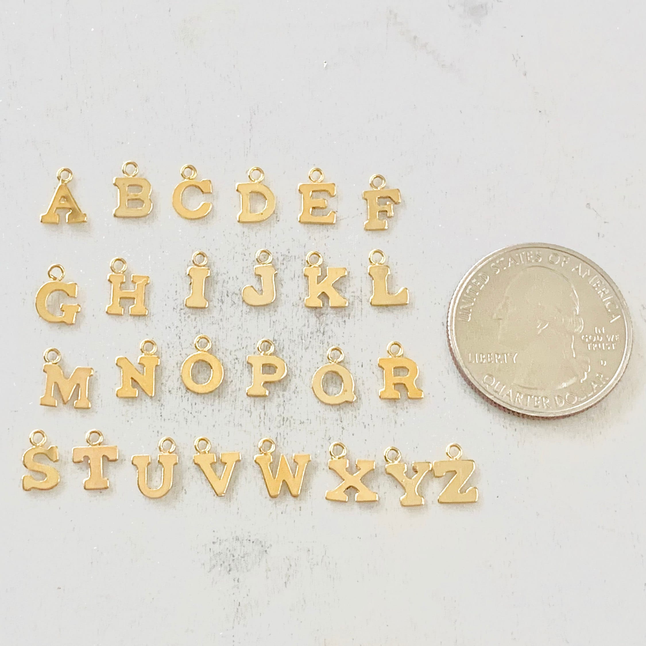 14K Gold Filled Initial Block Letter Charm Drop Small Tiny Personalized
