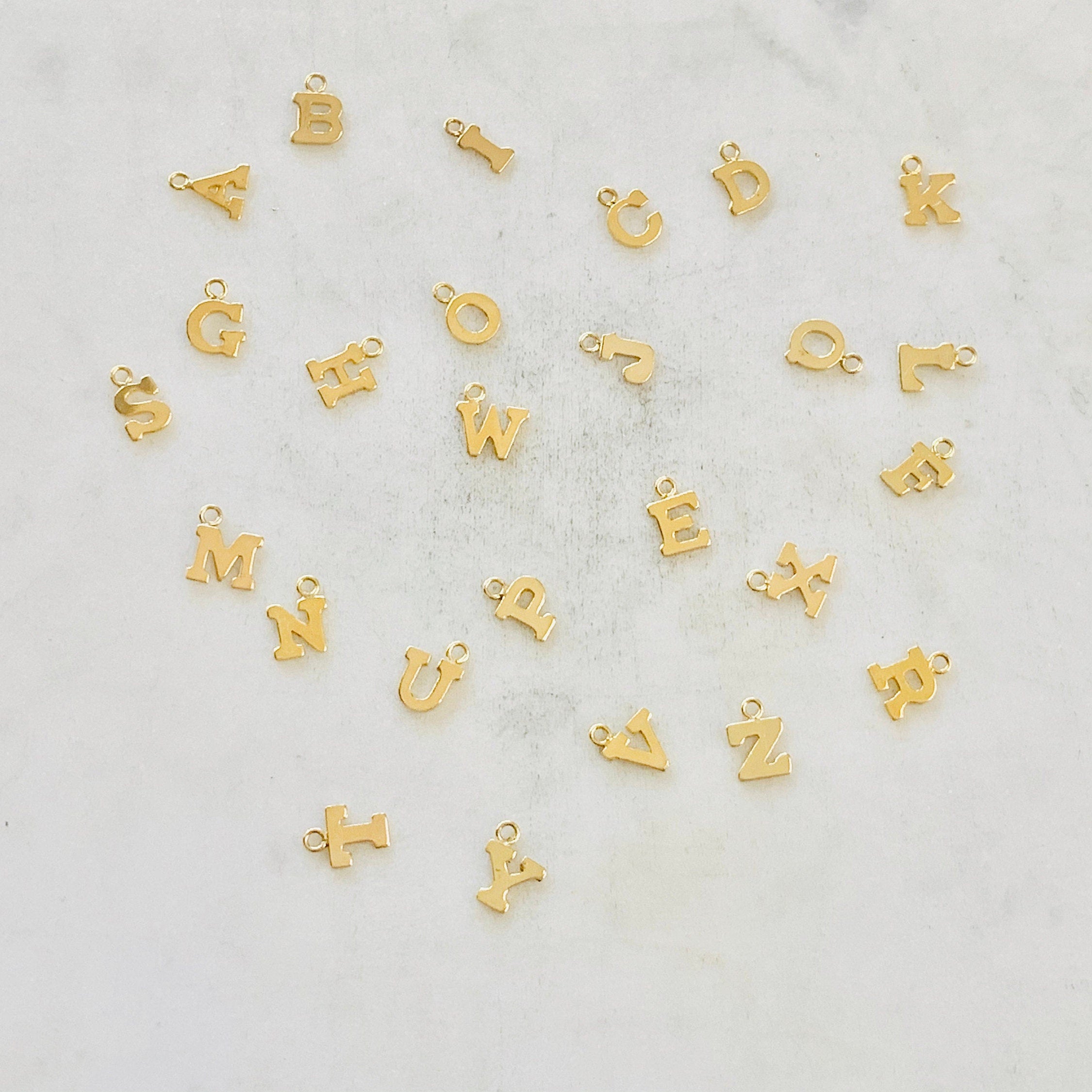 14K Gold Filled Initial Block Letter Charm Drop Small Tiny Personalized