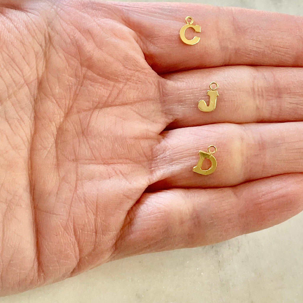 14K Gold Filled Initial Block Letter Charm Drop Small Tiny Personalized