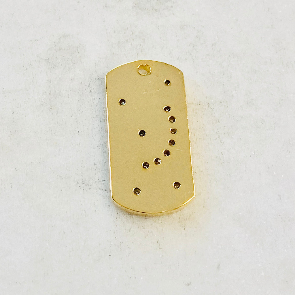 Gold Plated or Brass CZ Moon and Star Dog Tag Charm Celestial CZ Crescent