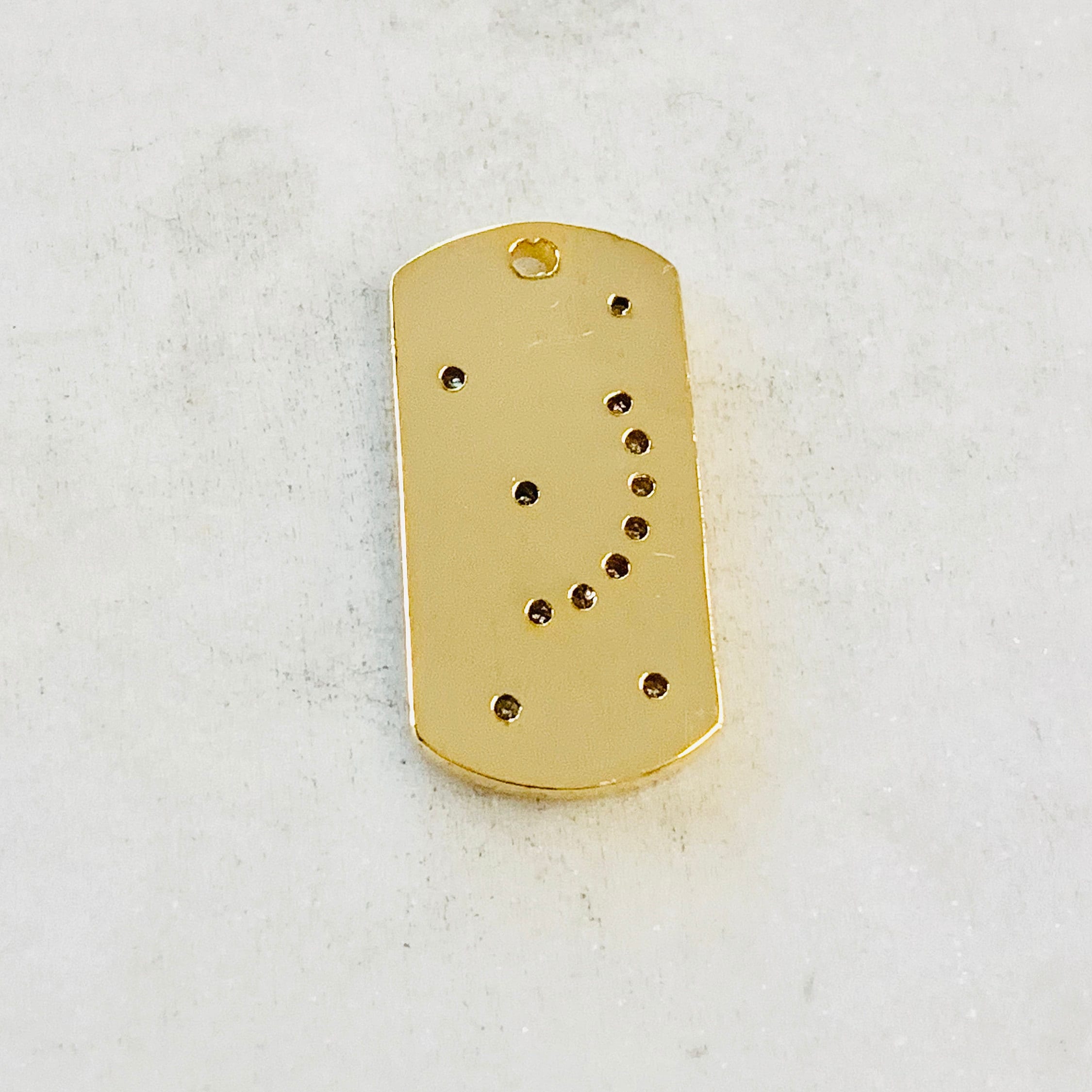 Gold Plated or Brass CZ Moon and Star Dog Tag Charm Celestial CZ Crescent