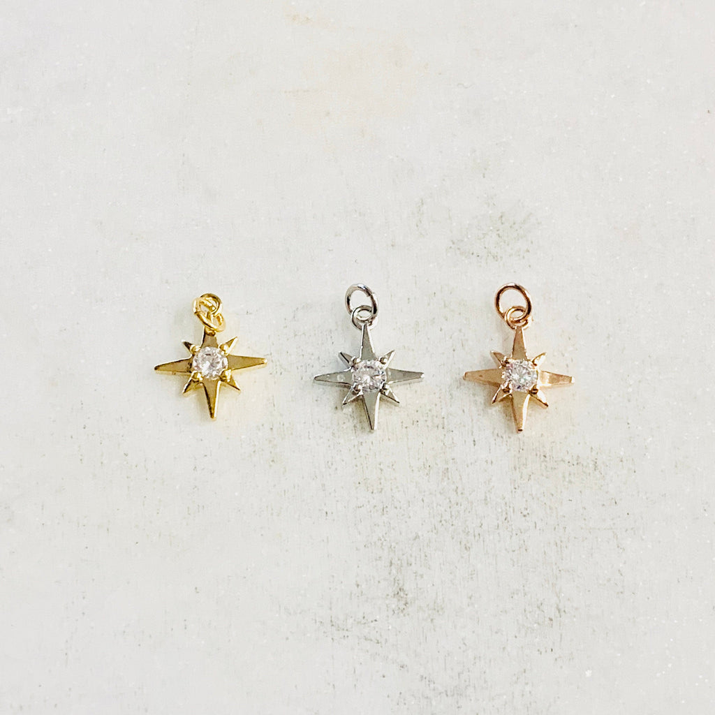 10mmx10mm Gold Plated or Rhodium Plated or Rose CZ 8 Point Star Cubic