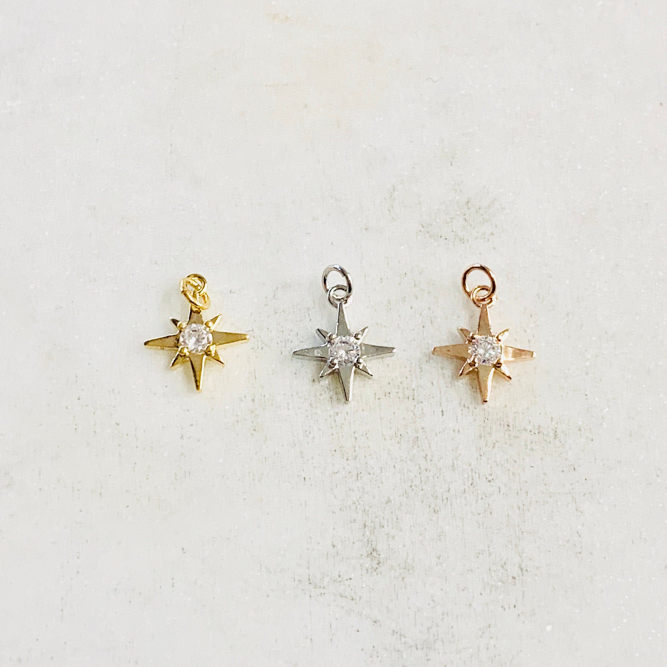 10mmx10mm Gold Plated or Rhodium Plated or Rose CZ 8 Point Star Cubic