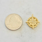 Gold Plated or Brass Vintage Style 4 Point Coin Disc Medallion Charm CZ Drop
