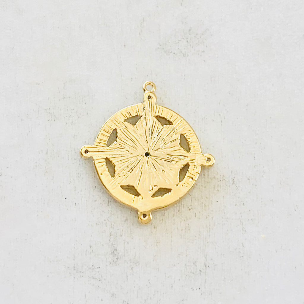 Gold Plated or Brass Vintage Style 4 Point Coin Disc Medallion Charm CZ Drop