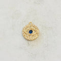 Gold Plated or Brass Round Blue Crystal Evil Eye Charm Pendant Evil Eye Coin