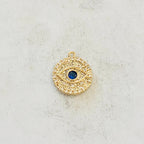 Gold Plated or Brass Round Blue Crystal Evil Eye Charm Pendant Evil Eye Coin
