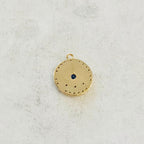 Gold Plated or Brass Round Blue Crystal Evil Eye Charm Pendant Evil Eye Coin