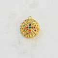 Gold Plated or Brass Rainbow CZ North Star Charm Coin Round Circle Gold Drop
