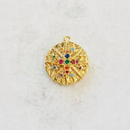Gold Plated or Brass Rainbow CZ North Star Charm Coin Round Circle Gold Drop