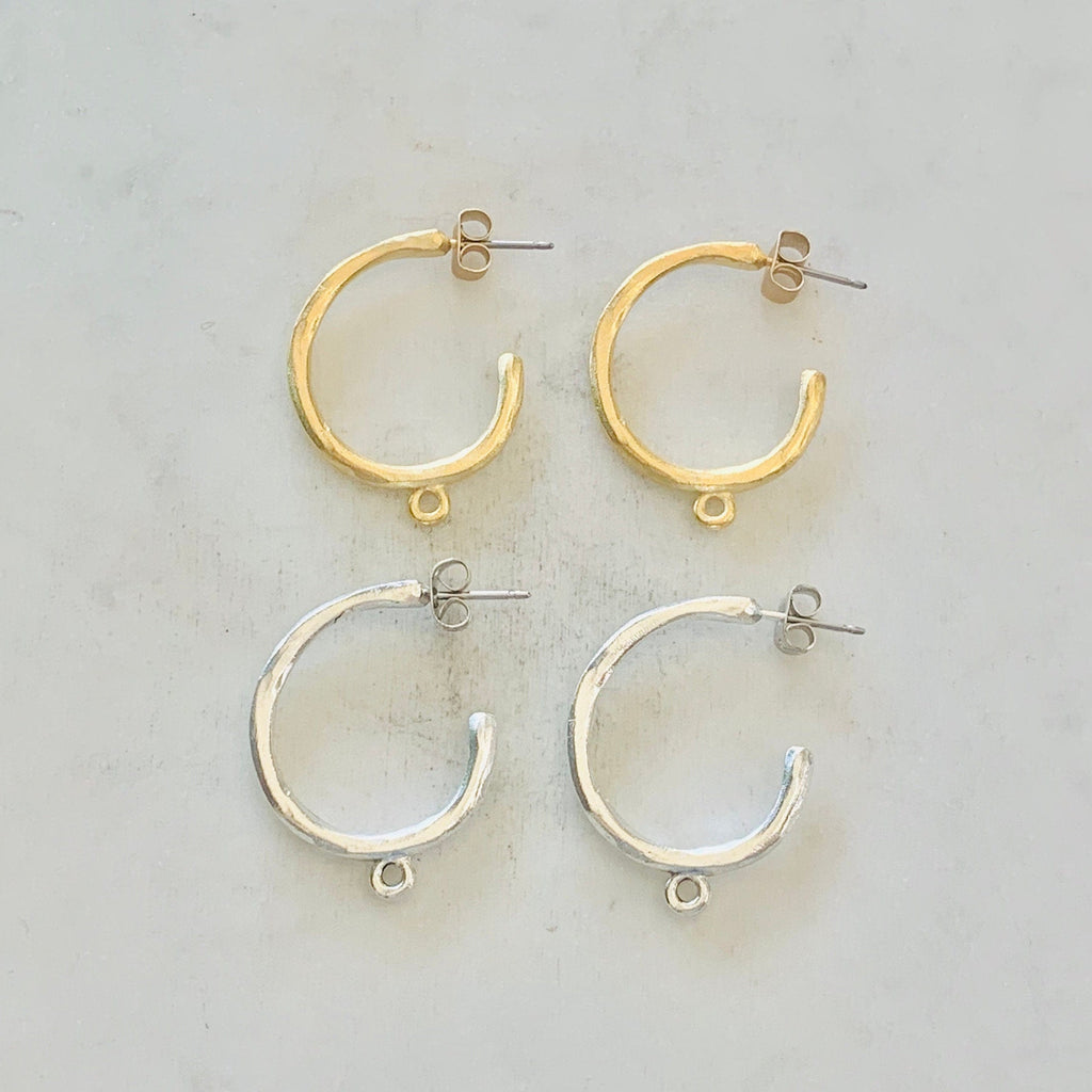 Pewter Textured Hammered Round Hoop 27mm x 21mm Chandelier (2pc)
