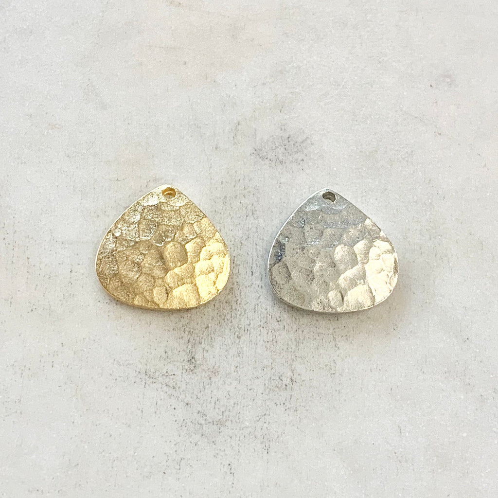 Pewter Metal Textured Hammered Domed Charm Pendant or Necklace