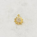 Gold Plated or Base Metal Tiny Small CZ Starburst Sun Charm Round Circle Drop