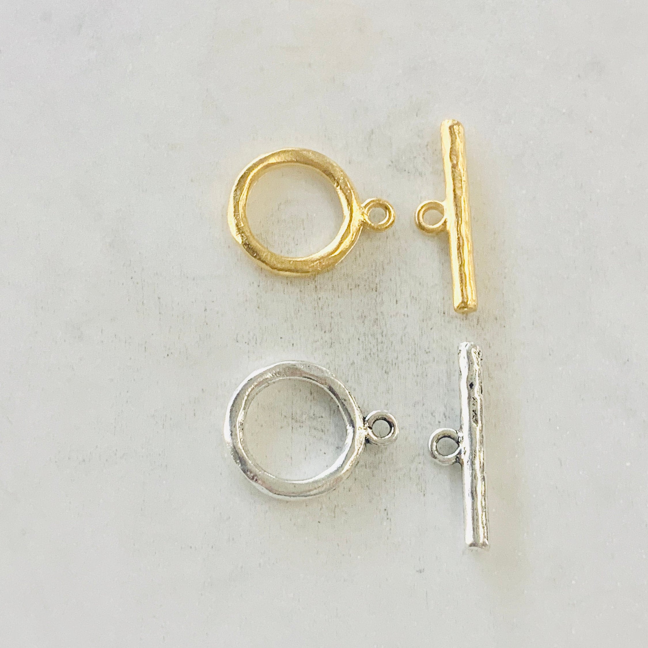 21mm Pewter Large Round Toggle Bar Clasp Necklace End Set Findings (2pc)