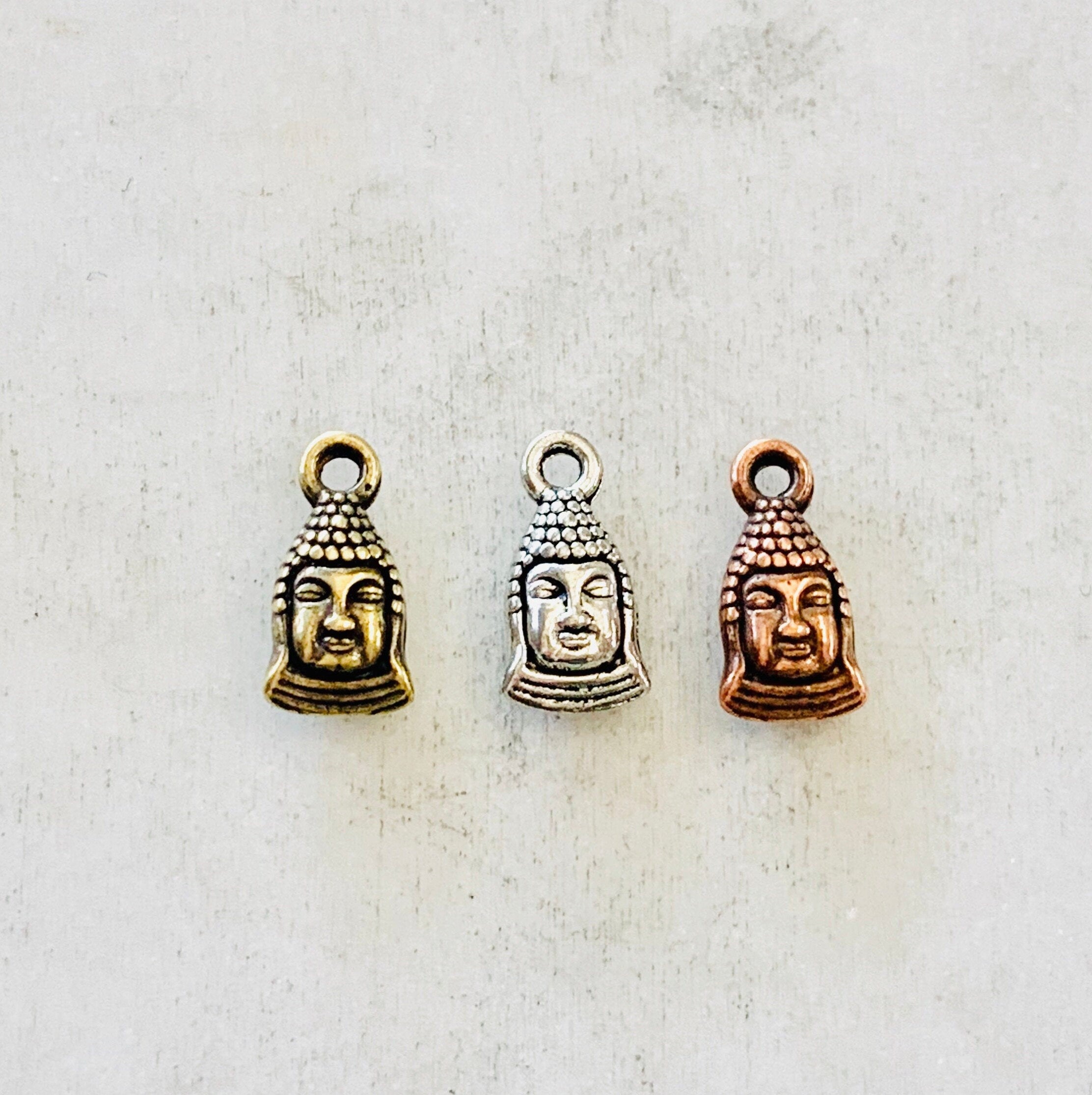 12mmx5mm Pewter Tiny Small Buddha Head Charm Ohm Meditation Mantra