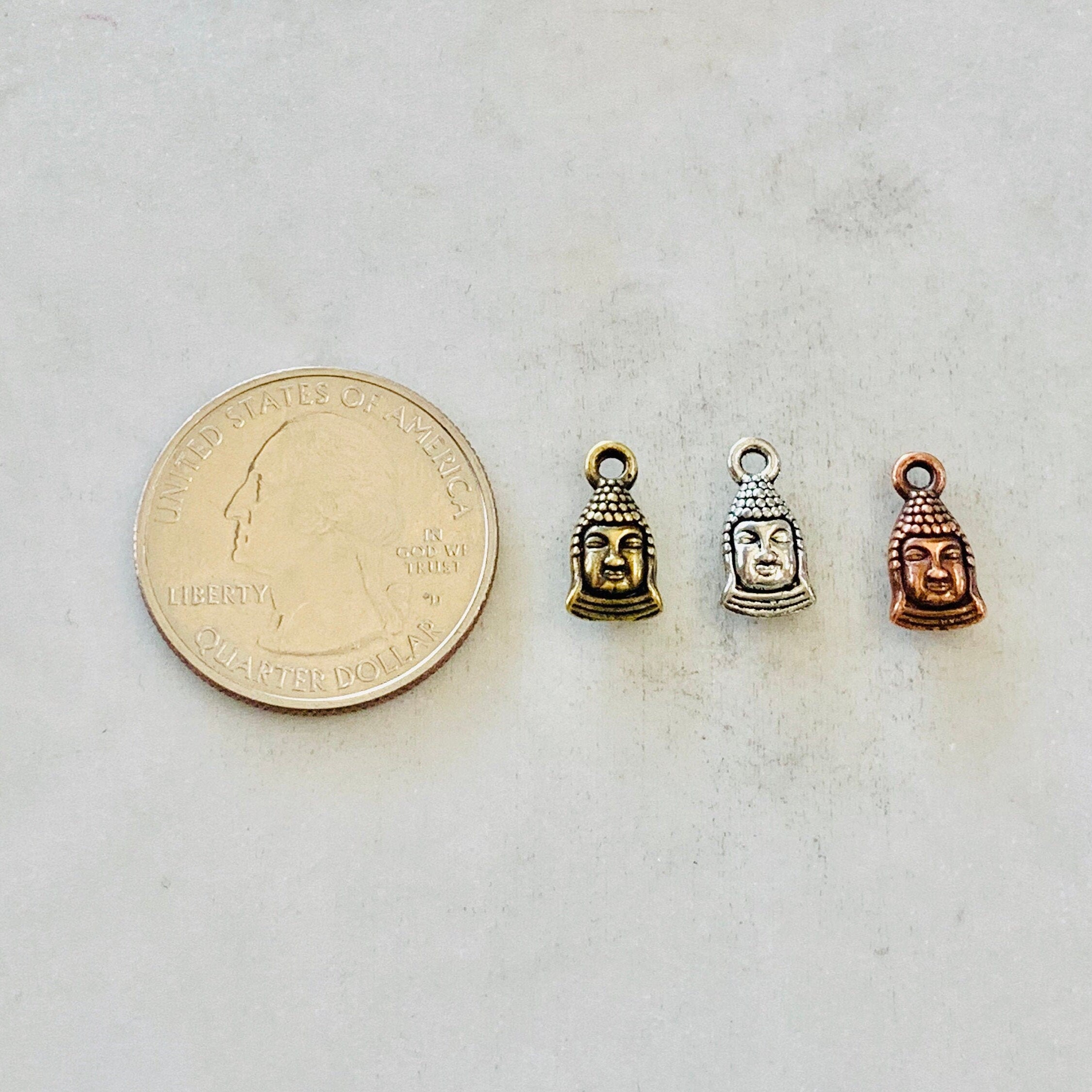 12mmx5mm Pewter Tiny Small Buddha Head Charm Ohm Meditation Mantra