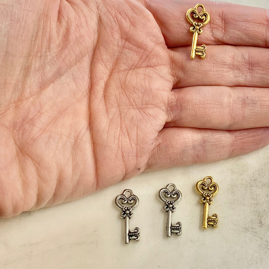 20mmx 9mm Pewter Rounded Detailed Skeleton Key Charm Best Friend Charm (2pc)