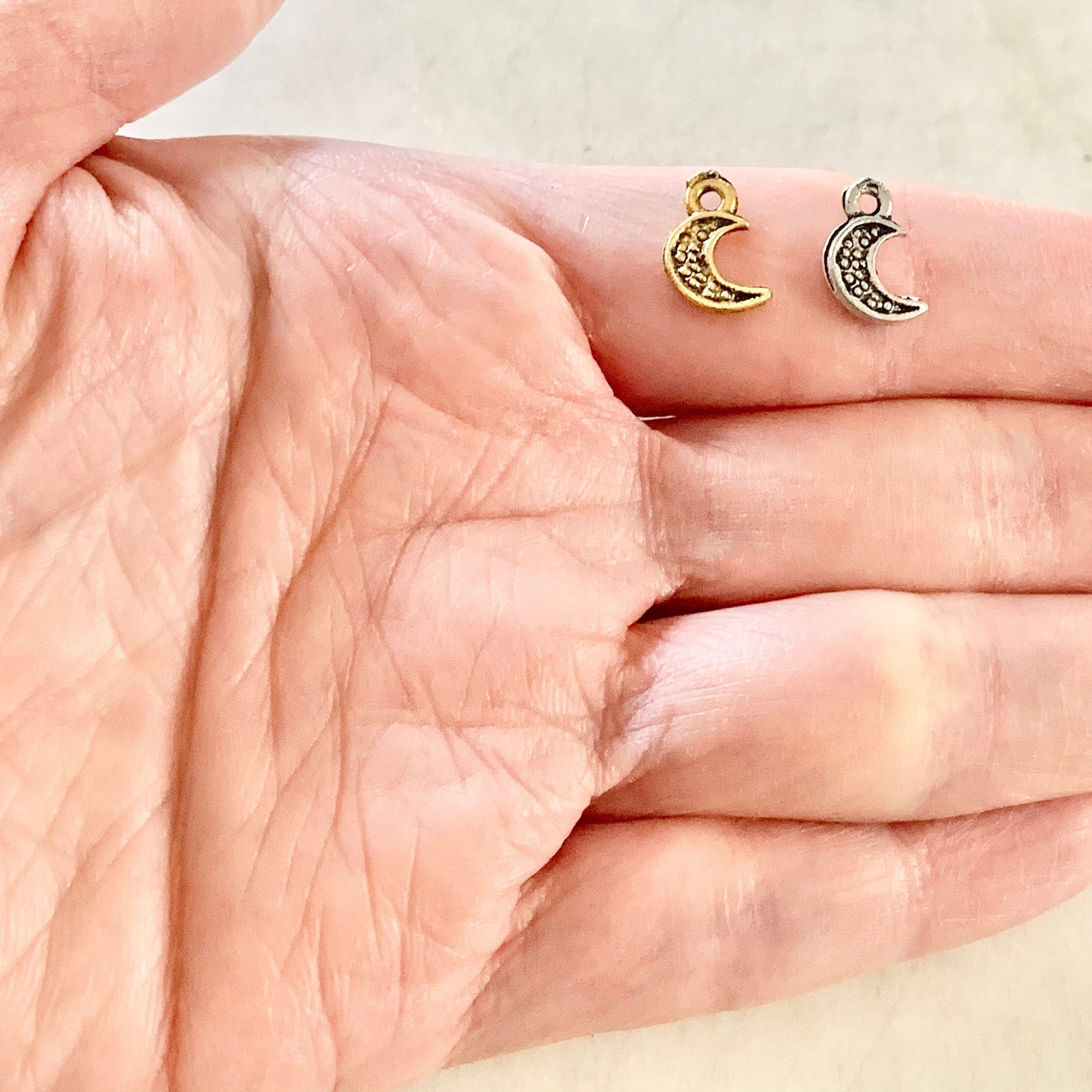Pewter Tiny Mini Moon Charm Constellation Celestial Charm (2pc)