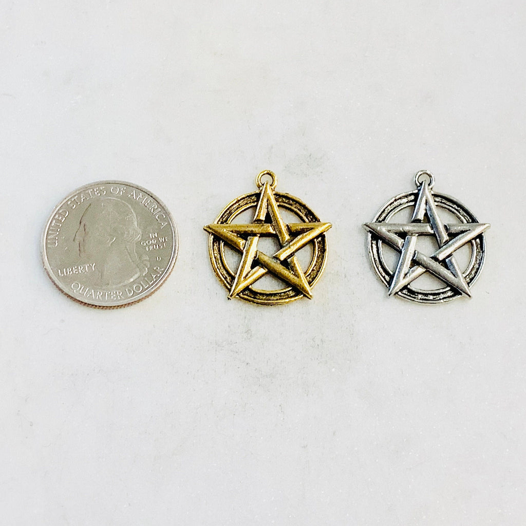 Pewter Wiccan Symbol Large 5 Point Star Mythologian Charm – Antique Gold