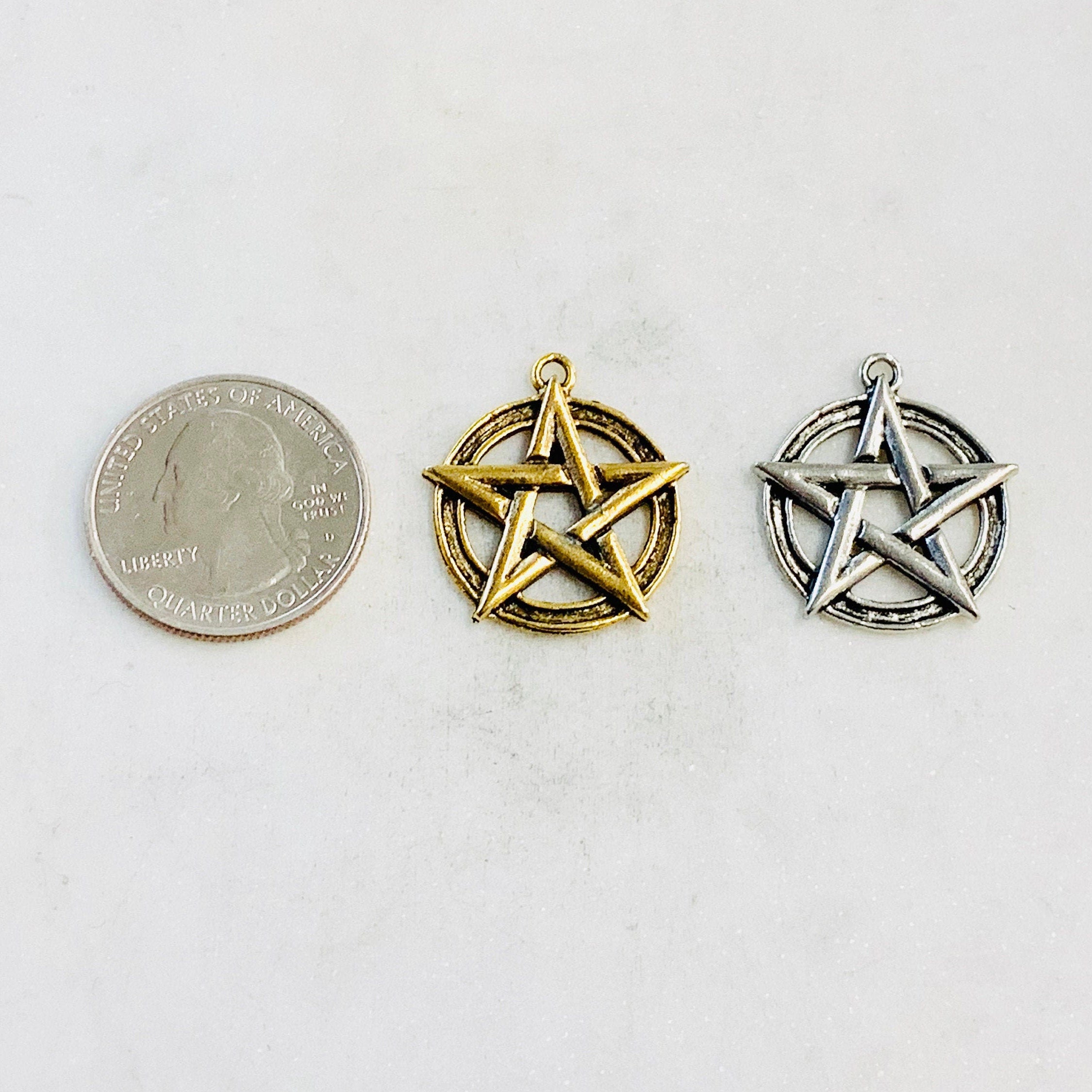 Pewter Wiccan Symbol Large 5 Point Star Mythologian Charm – Antique Gold