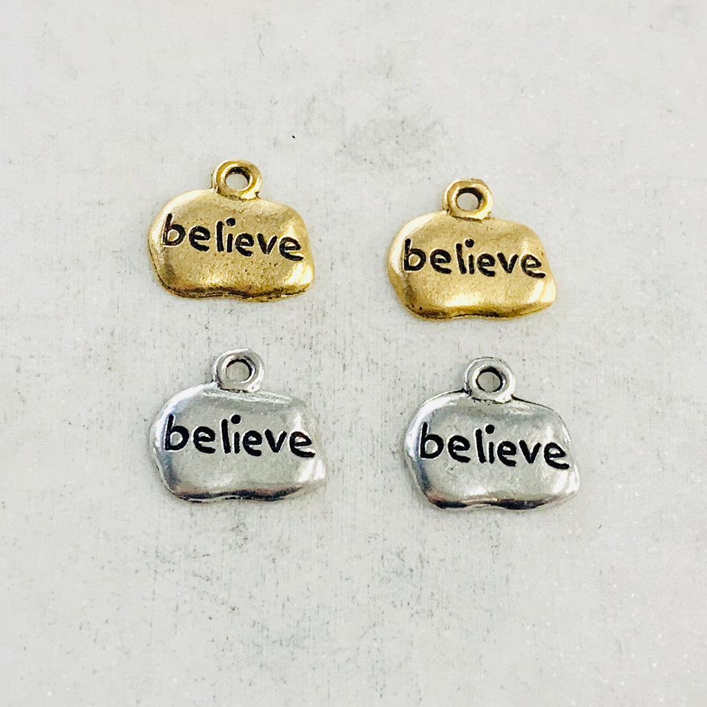 Pewter Wide Oval with Believe Charm Pendant Inspirational (2pc)