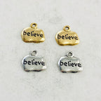 Pewter Wide Oval with Believe Charm Pendant Inspirational (2pc)