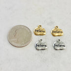Pewter Wide Oval with Believe Charm Pendant Inspirational (2pc)