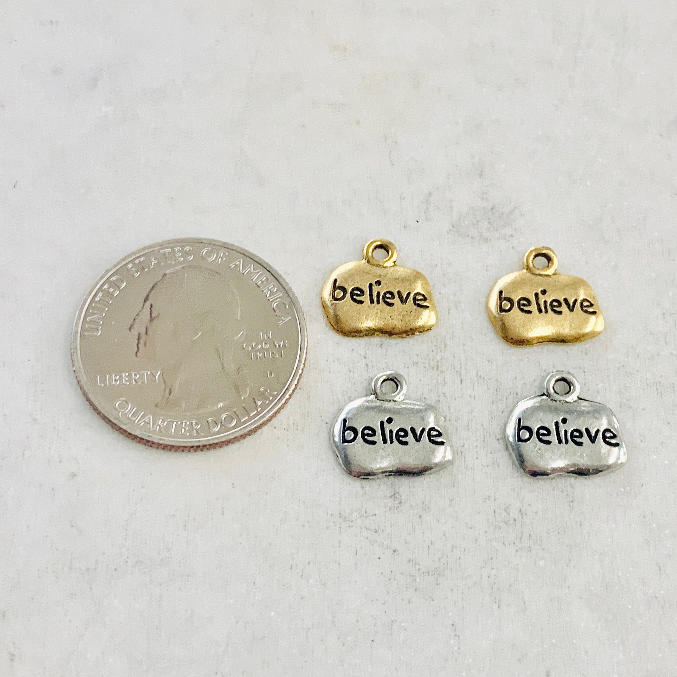 Pewter Wide Oval with Believe Charm Pendant Inspirational (2pc)