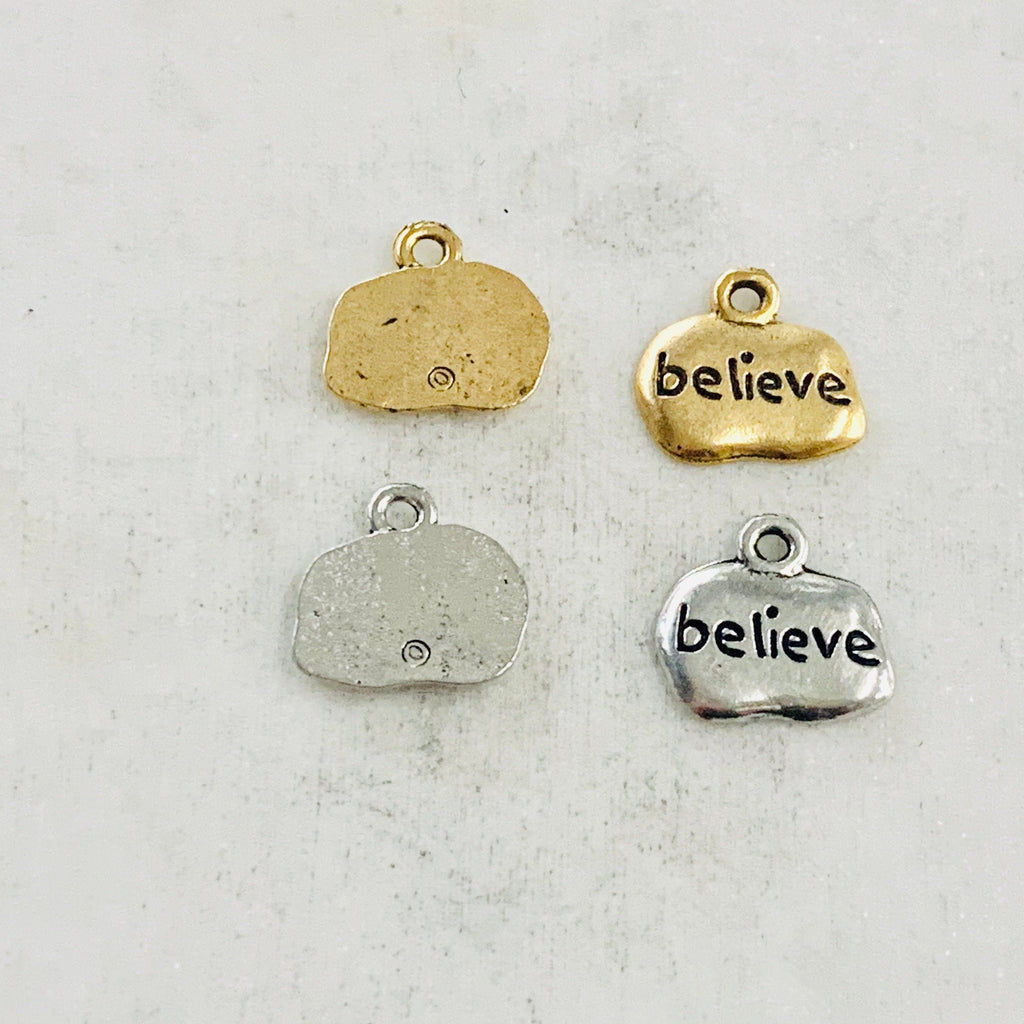 Pewter Wide Oval with Believe Charm Pendant Inspirational (2pc)