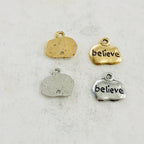 Pewter Wide Oval with Believe Charm Pendant Inspirational (2pc)