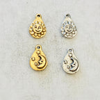 Pewter Smiling Sun Sunshine Charm with Moon and Stars on Back (2pc)
