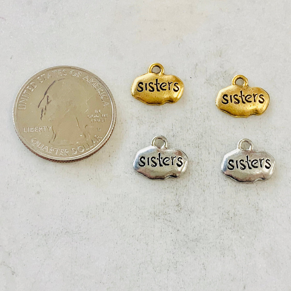 Pewter Wide Oval with Sisters Stamped Charm Pendant (2pc)