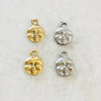 Pewter Small Round Detailed Full Moon Face Charm Double Sided (2pc)