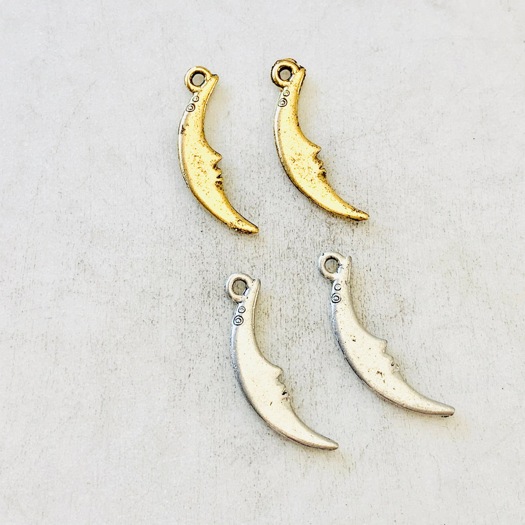 Pewter Long Crescent Moon Silhouette Charm Celestial Pendant (2pc)