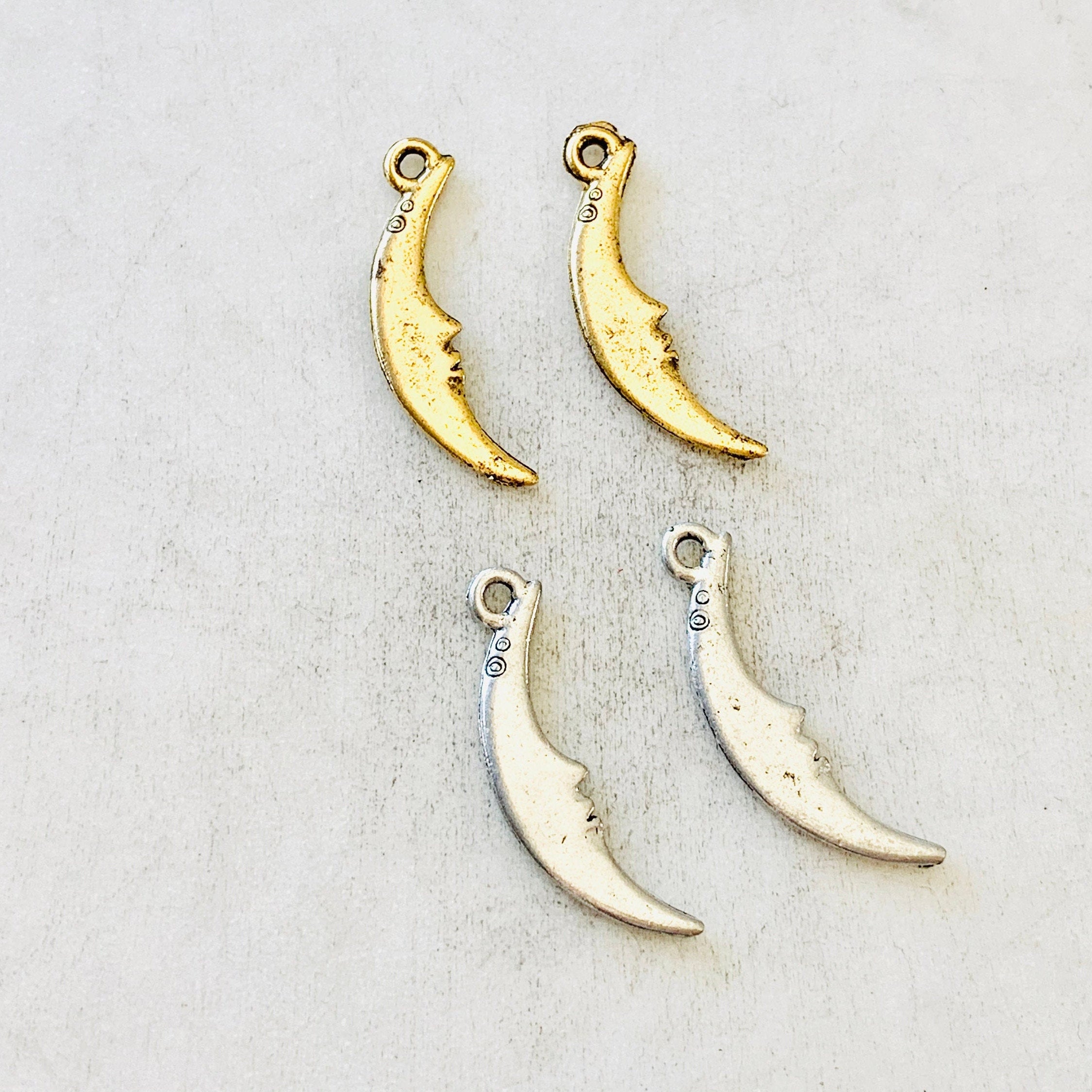 Pewter Long Crescent Moon Silhouette Charm Celestial Pendant (2pc)