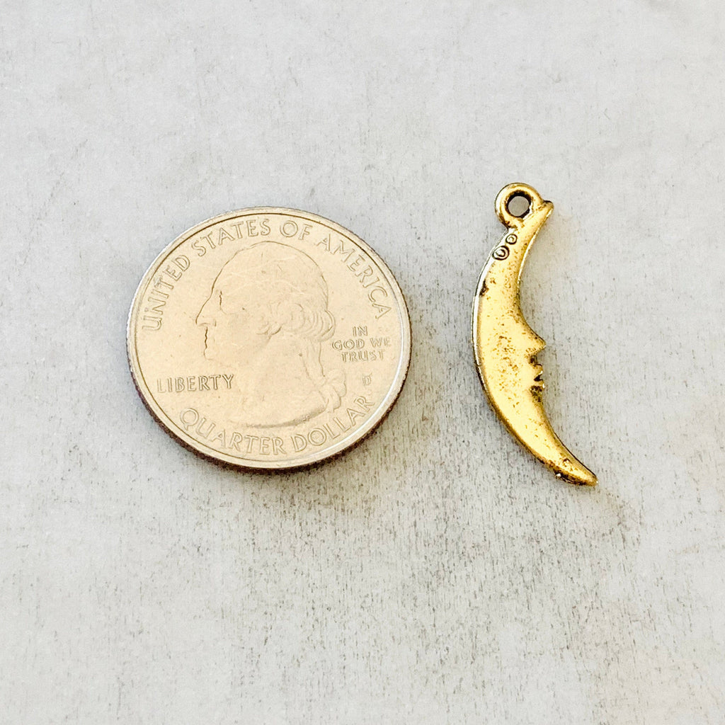 Pewter Long Crescent Moon Silhouette Charm Celestial Pendant (2pc)