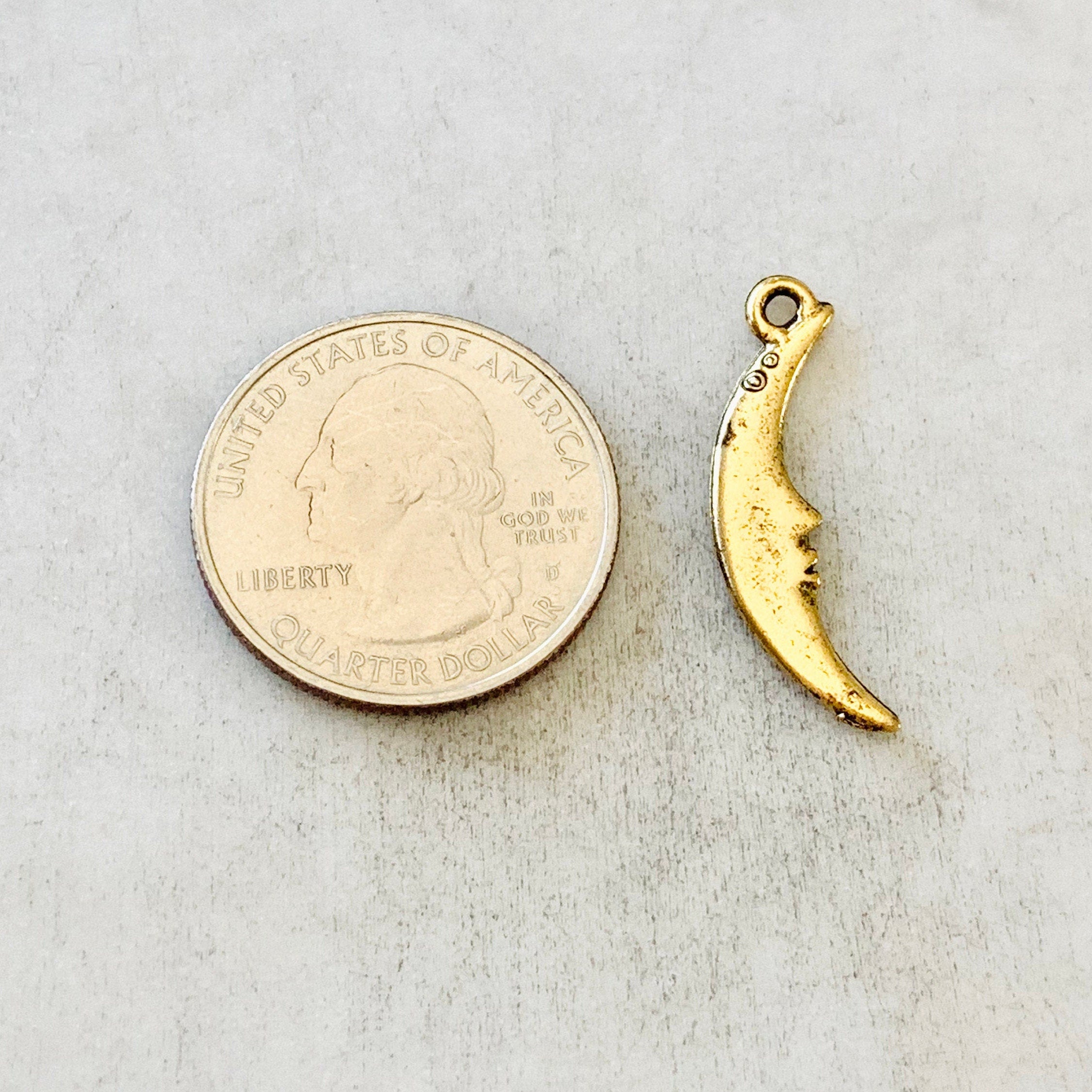 Pewter Long Crescent Moon Silhouette Charm Celestial Pendant (2pc)